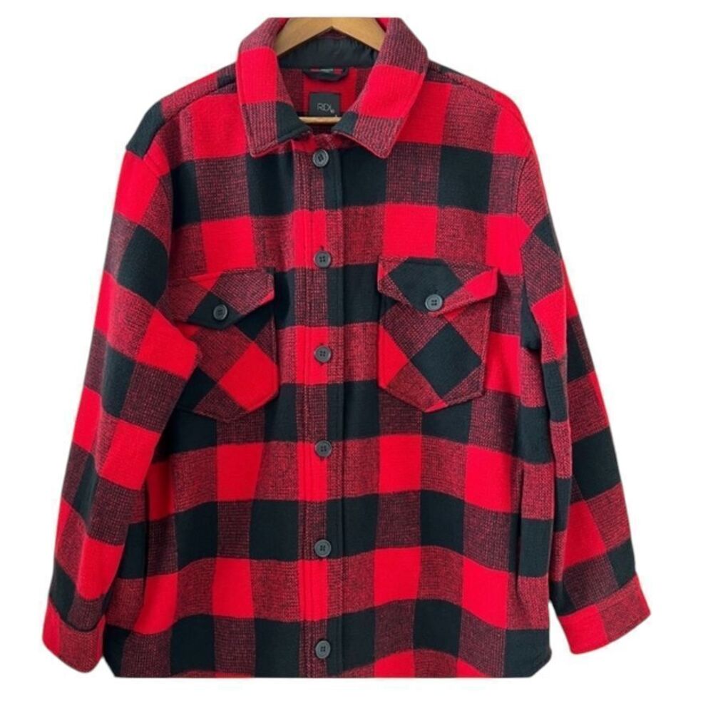 RDI Wool Blend Red & Black‎ Buffalo Check Plaid Shacket  Size L